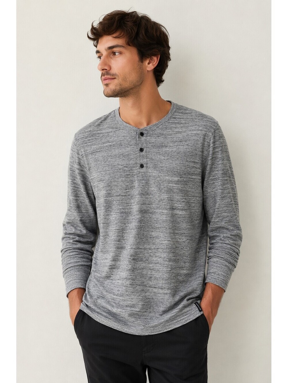 Scotch & Soda Gray Marled Henley Long Sleeve Shirt XL Soft Casual Knit